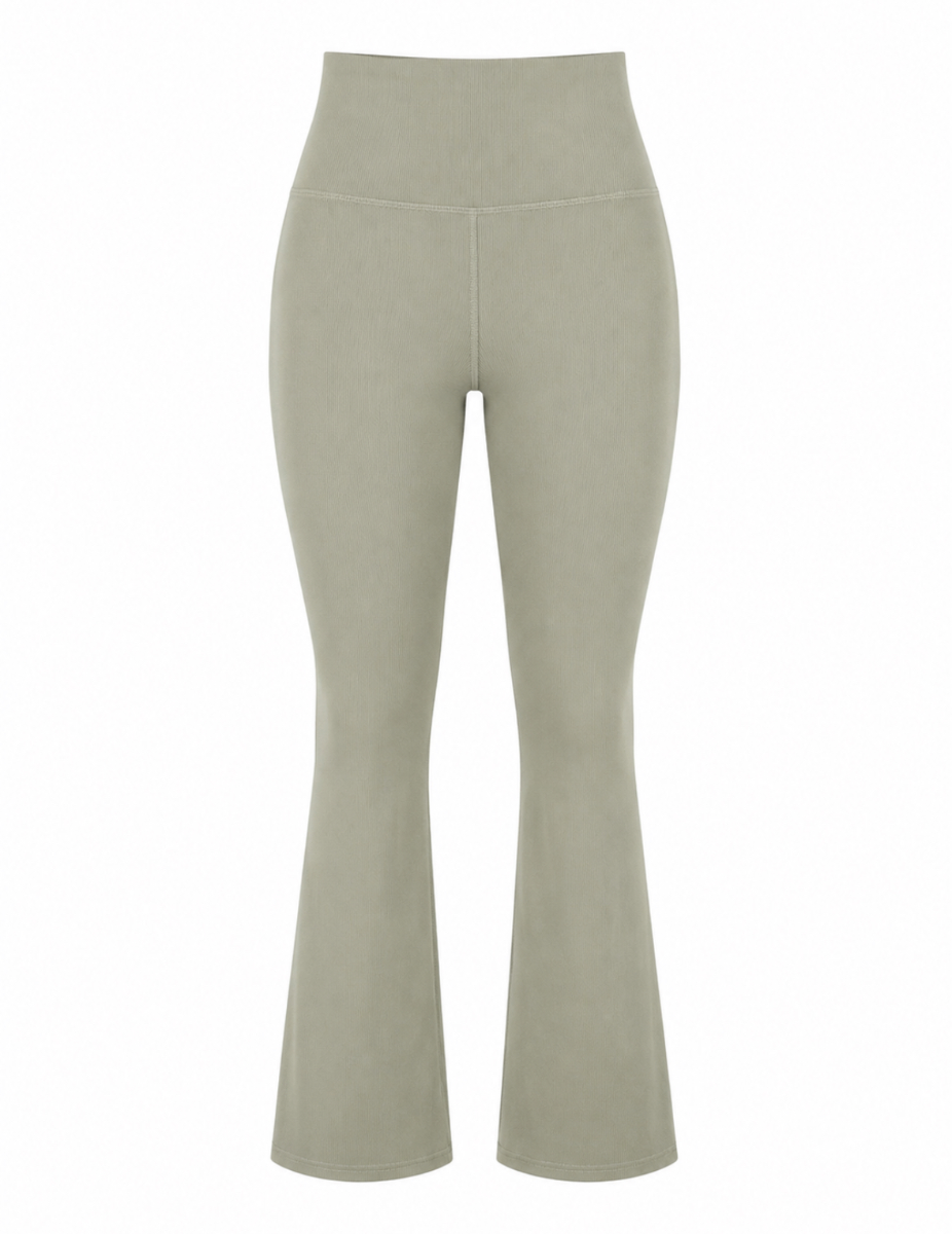 Ribbed Flarred Leggings  in Sage Green